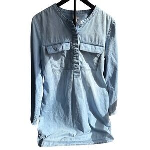 J.Crew Womens Light Wash Chambray Cotton Henley Tunic Dress XL Blue F5528